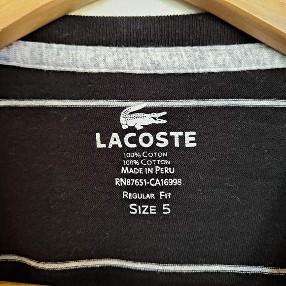 Lacoste Black White Stripe Shirt V-neck 5 Large - Picture 3 of 6